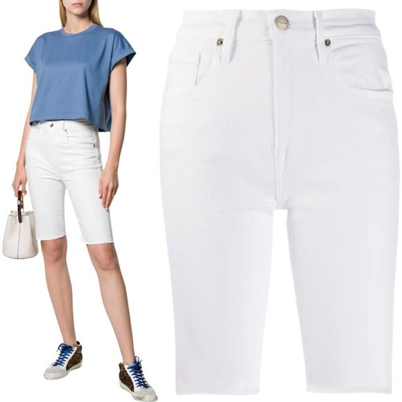 Frame Le Vintage Bermuda Shorts Women's 25 White Denim High Rise Stretch NWT - Picture 2 of 15